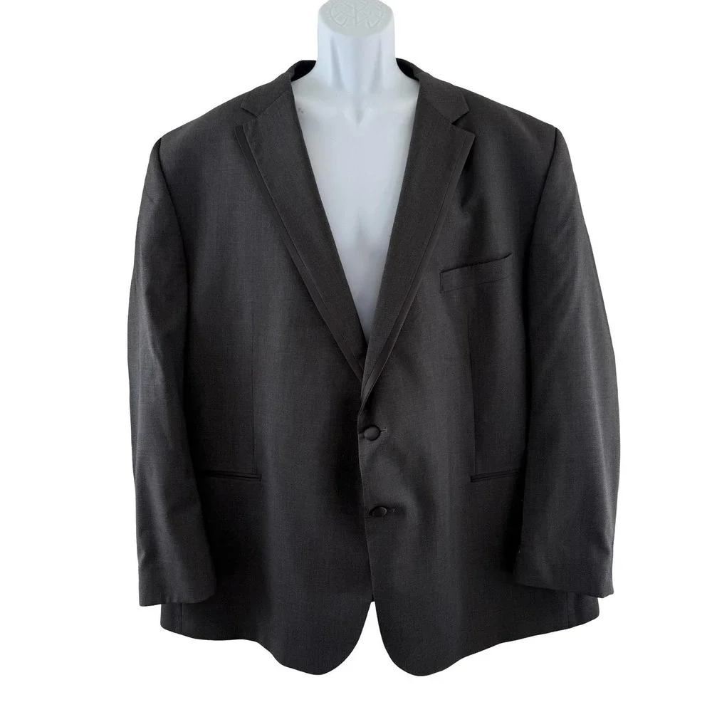 Vera Wang Men's Tuxedo Jacket 54R Gray Wool Satin Trim Formal Blazer Notch Lapel